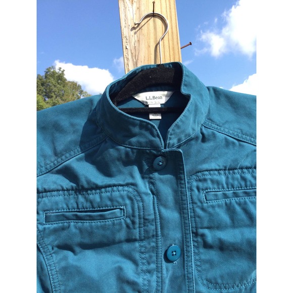L.l.bean womens fabric jacket size small button blue turquoise 100% Pima cotton - Picture 3 of 13